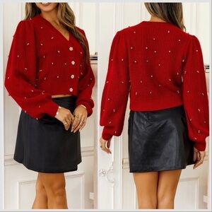 NWOT ASTR delsie long sleeve v-neck cardigan in red Sz M